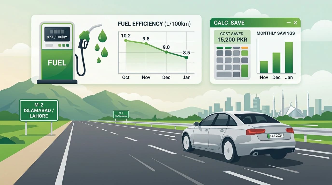 Fuel Cost Guide Pakistan showing car and bike fuel average calculation