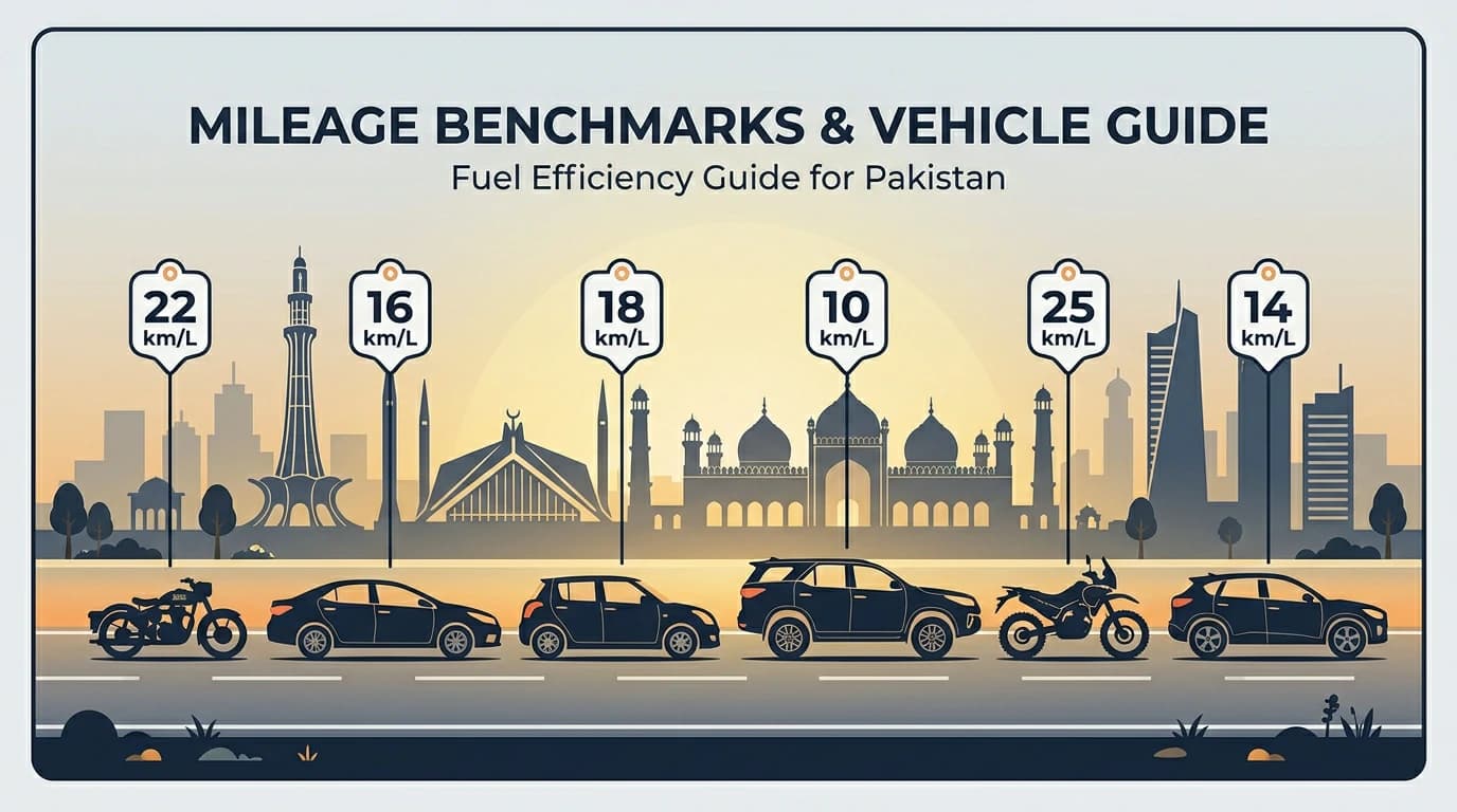 Mileage Guide Pakistan showing car fuel efficiency calculation in km per litre