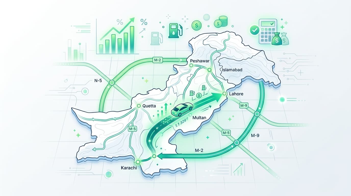 Fuel Cost Calculator Pakistan showing road trip fuel expense estimation