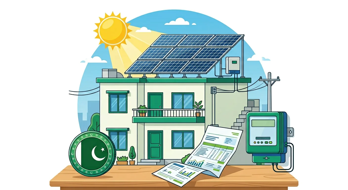 Solar panels on a Pakistani home rooftop with net metering and electricity bill savings